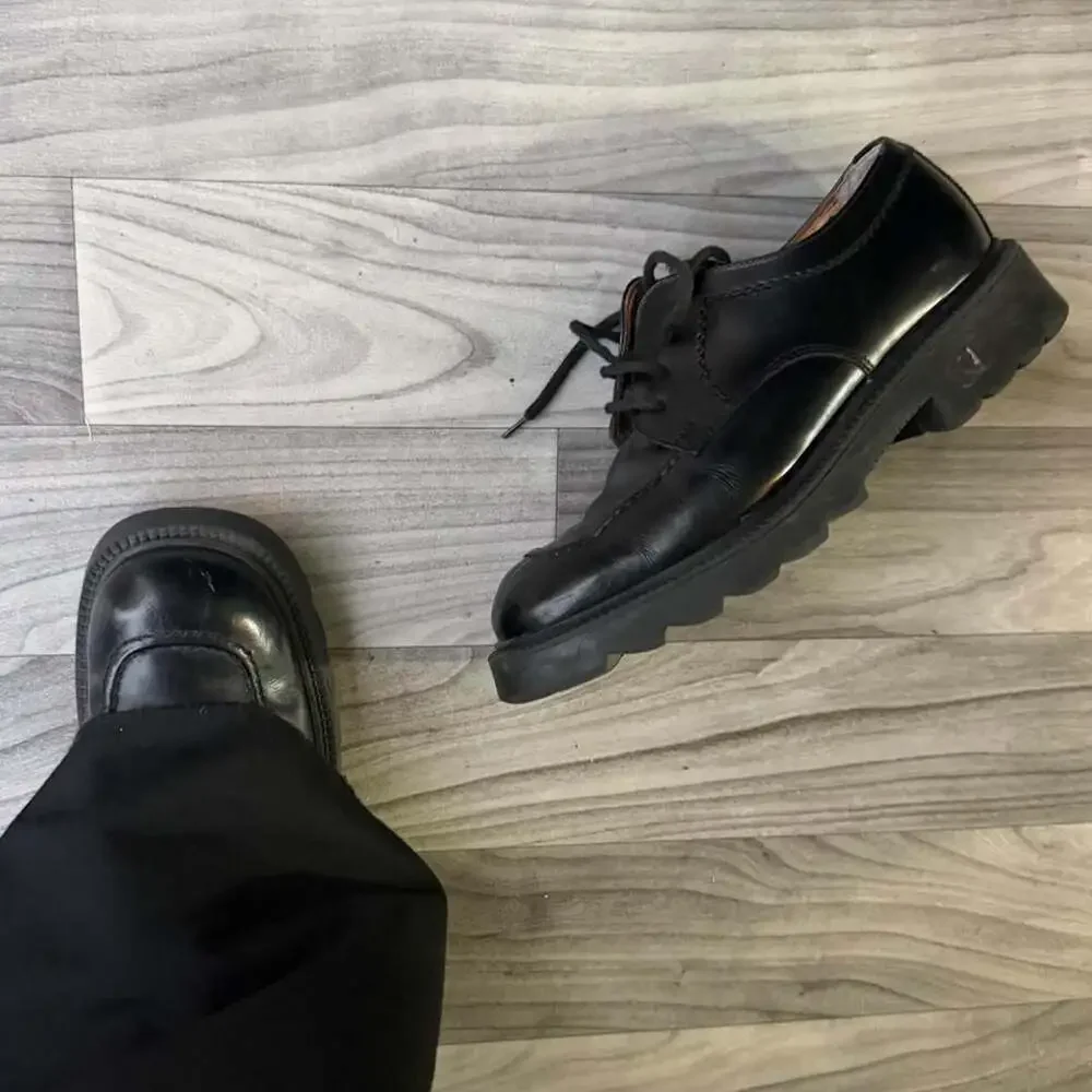 Piper Vintage Y2K Black Leather Square Toe Chunky Oxford Shoes